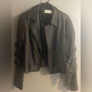 Moto Jacket with Roses embroidered on back, 3 straps on each sleeve.